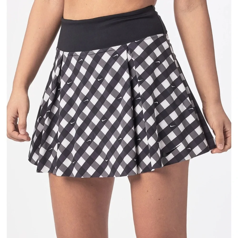 Nike Dri-FIT sz XS black & White logo check print Club Performance Tennis skort